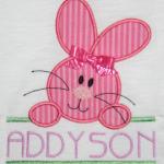 What a precious bunny design.  Leave the bow off and change the fabric color and you have a cute design for boys too.
AD