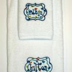 These WOW towels were made to adorn baby Hilton's bathroom, using fabrics from the nursery.  How cute.